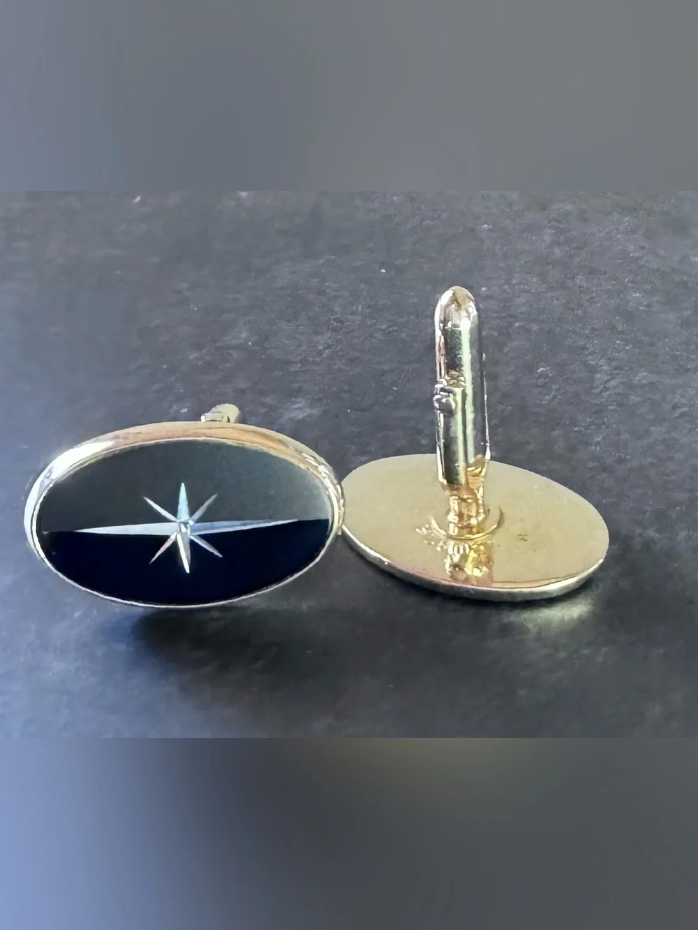 Vintage MCM Swank Black Enamel Starburst Cufflinks |  Atomic Age | 1950s-1960s